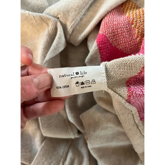 Natural Life Daisy Cotton Cardigan Sweater Oatmeal Floral L/XL Boho Slouchy - Picture 4 of 10